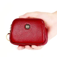 fashion genuine leather women coin purse double zipper small purse wallet