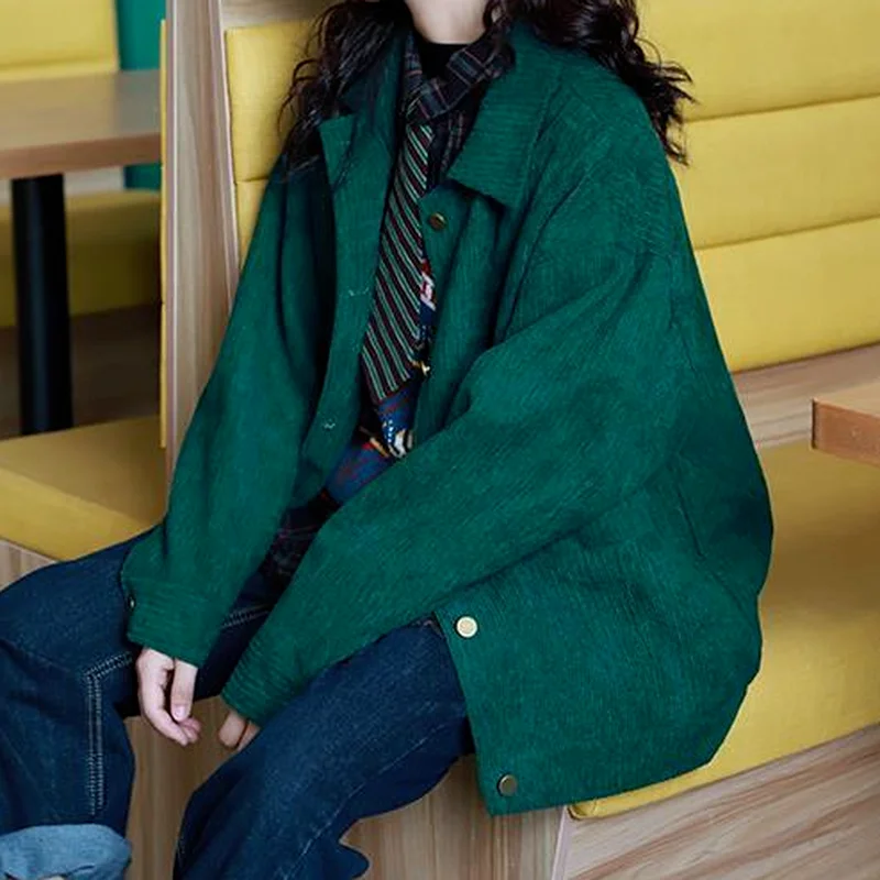 Базовые Женские вельветовые куртки в Корейском стиле винтажная модная уличная