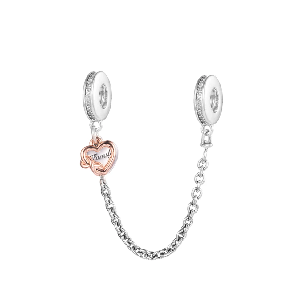 

Woman DIY Charms Heart Family Tree Safety Chain Sterling Silver Jewelry Fits Original Snake Chain Bracelets 2021 Valentine's