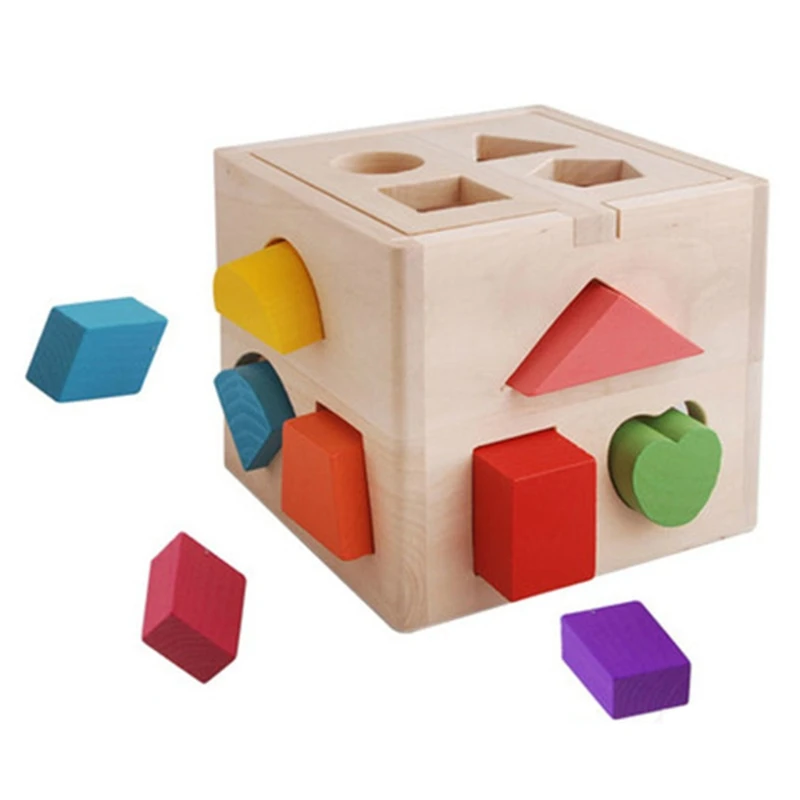

Wooden cube toy cube puzzle baby plug-in box