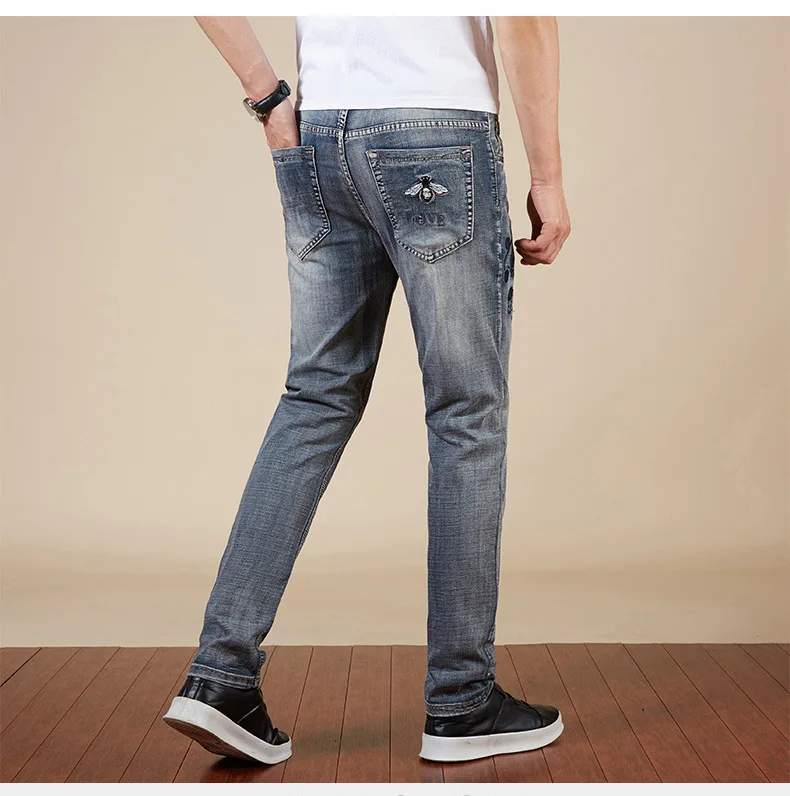 

Brand Classic Style Men Brand Jeans Business Casual Stretch Slim Denim Pants Light Blue Black Trousers Male