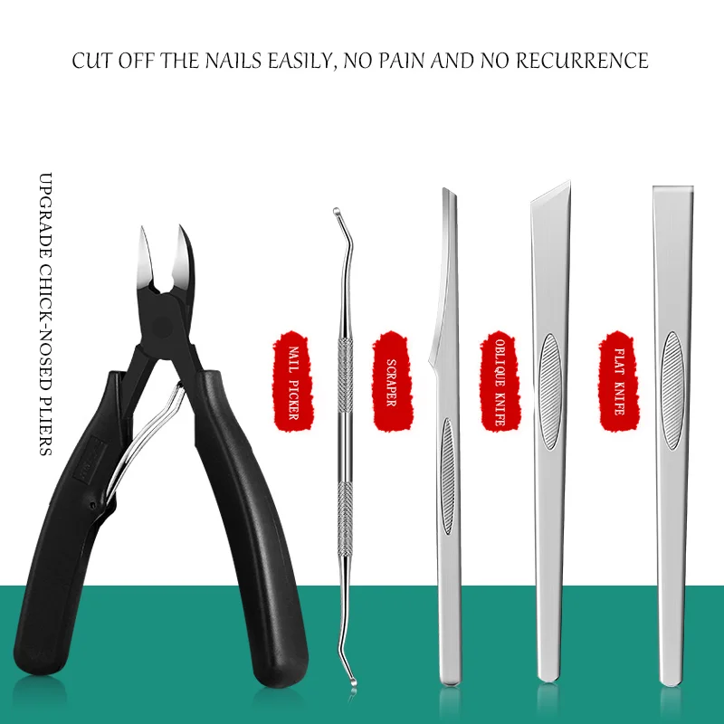 

Upgraded Chick-Nosed Pliers, Nail Groove Pliers, Scraper, Oblique Knife, Flat Knife, Nail File, Cut Nails In The Flesh Tool Set
