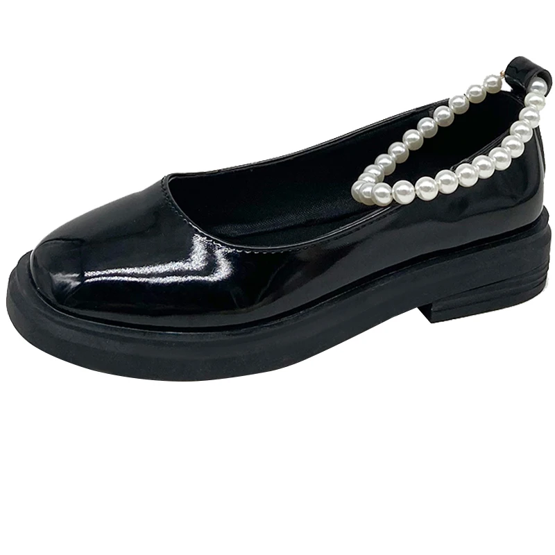 

Japanese Style Flats Shoes Woman Patent Leather String Bead Mary Janes Single Shoes Flat With Casual Boat Shoe Sandals Mujer
