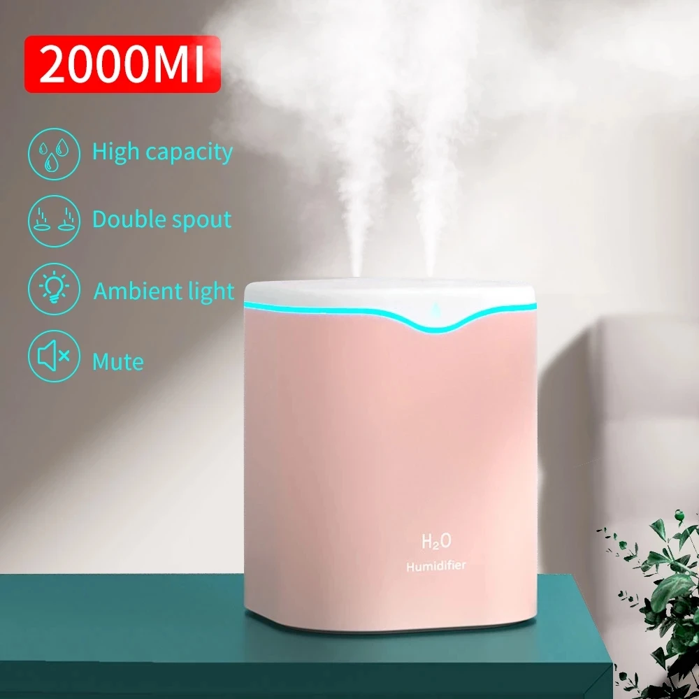 

2L Air Humidifier Essential Oil Aroma Diffuser Double Nozzle With Coloful LED Light Ultrasonic Humidifiers Aromatherapy Diffuser