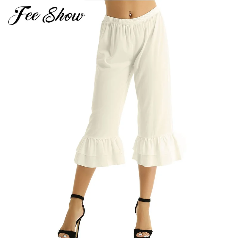 Женские винтажные свободные брюки в стиле ретро с эластичным поясом и оборками