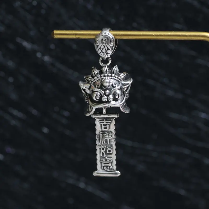 Ожерелье из стерлингового серебра 925 "Wake Up Lion" с китайским подвеской в стиле ретро "Танец зверей" для привлечения удачи и благополучия.