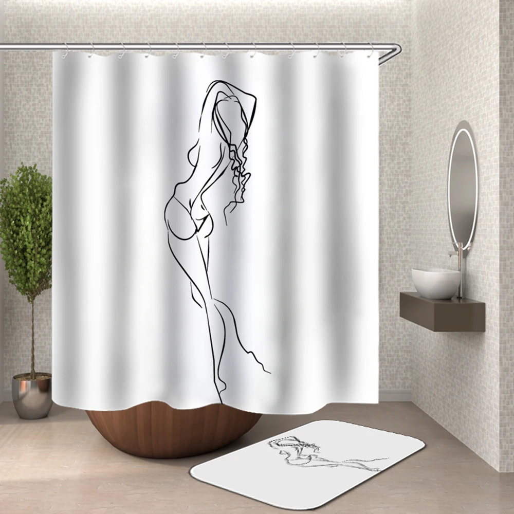 Fashion Girl White Shower Curtain Black And White Douchegordijn Bathroom Curtain Girl Women Take Shower Rideau De Douche Fabric