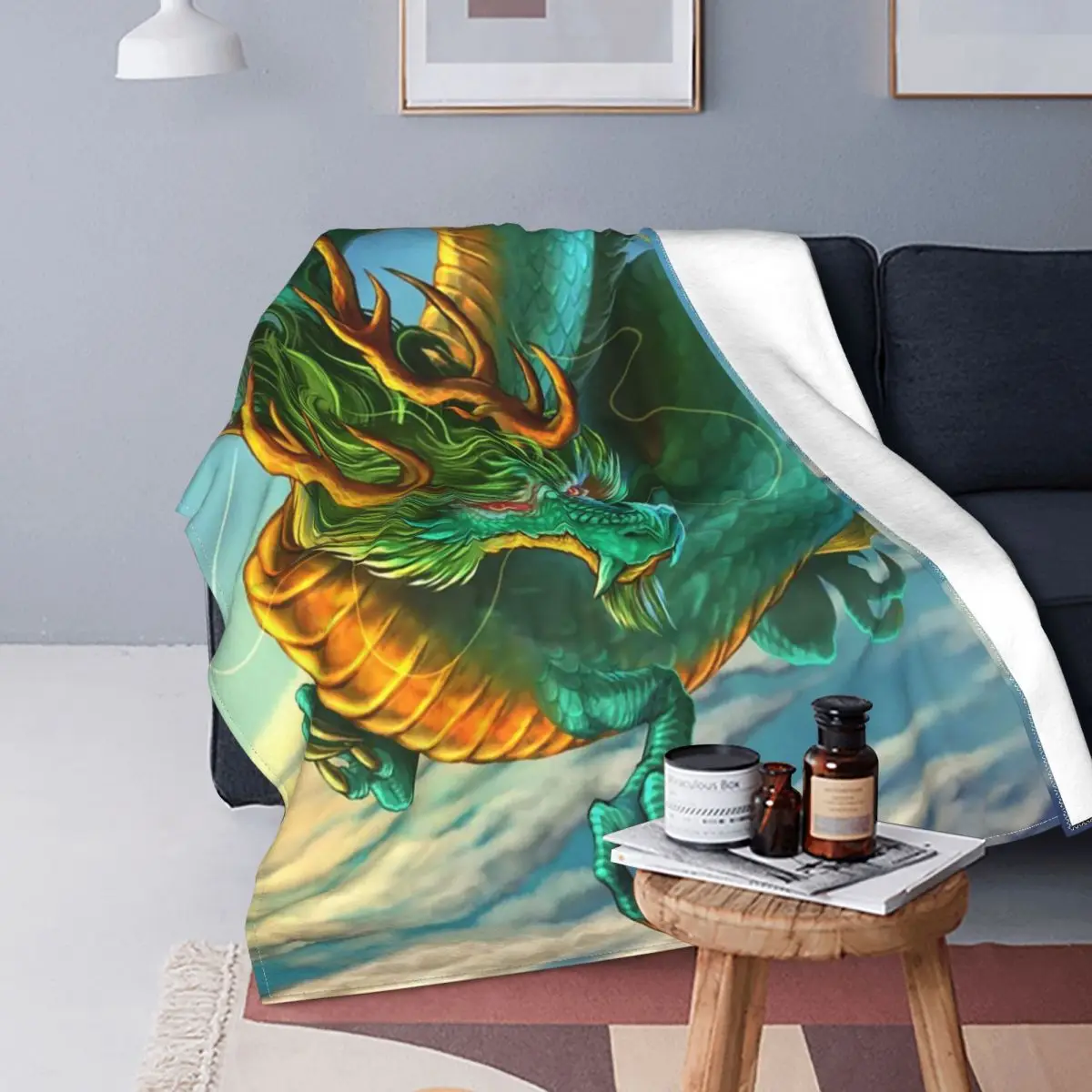 

Mantas de animales de Anime de dragones, ropa de cama de franela multifunción con el mito del zodiaco, para sofá y dormitorio, O