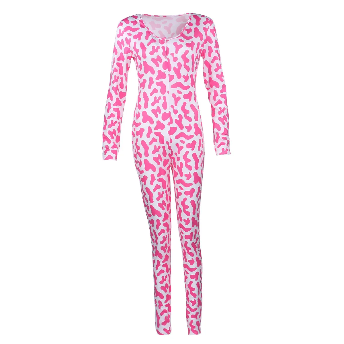 Valentine's Day Womens Sexy Print Home Onesies Jumpsuit Sleepwear Long Sleeve Bodycon Bodysuit Romper Trousers Pajamas One Piece