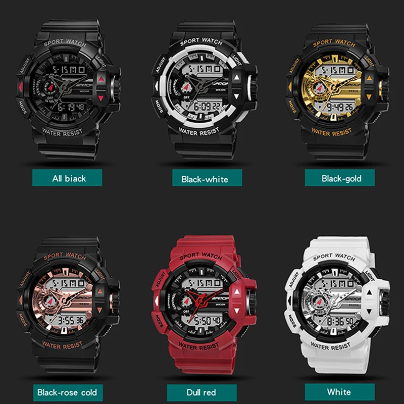 

SANDA Fashion Men's Watches Waterproof Double Movement LED Sports Watch Man Casual Quartz Digital Wristwatch Relogio Masculino