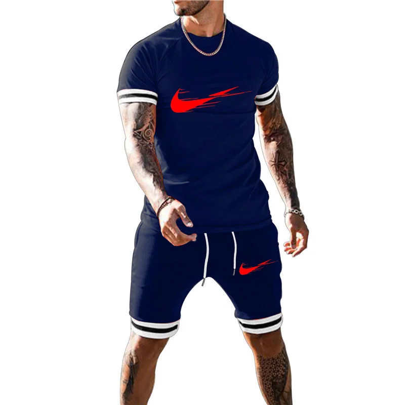 

2021 New Summer Oversized T-shirt Brand Men Beach Shorts Sets Streetwear Tracksuit Men's Suit men's trend short sleeve T-shirt