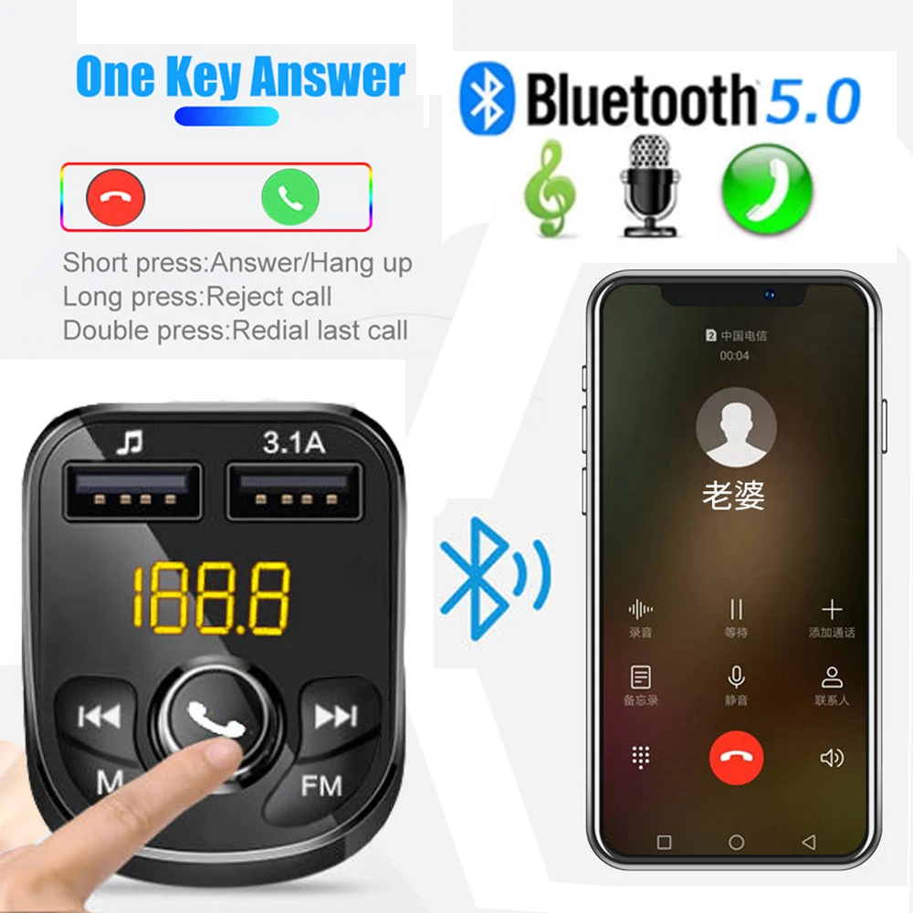 Автомобильный MP3-плеер Kebidu Bluetooth 5 0 FM-трансмиттер модулятор громкой связи