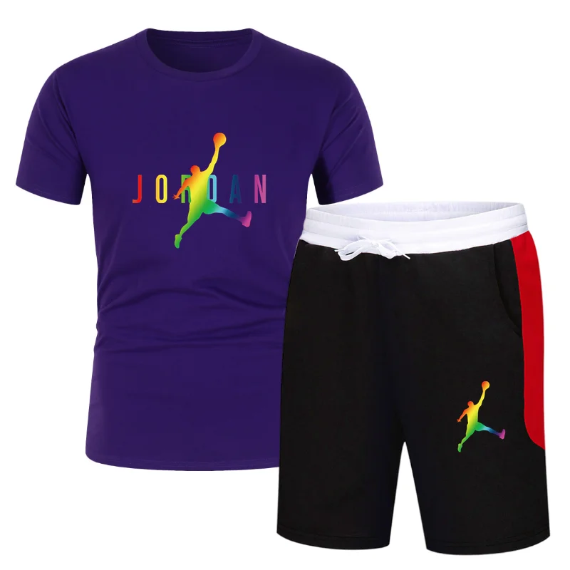 

2021 Summer Brand Men's Suit Sportswear Tracksuit Men's Sports Shirt + Sports Pants Short Sleeve T-shirt 2-piece Men's Suit