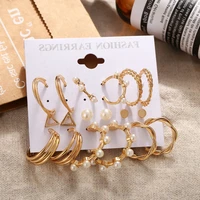 9prsset wholesale fashion gold c shape earrings set women for pearls trendy metal circle punk earring trendy fashion jewelry