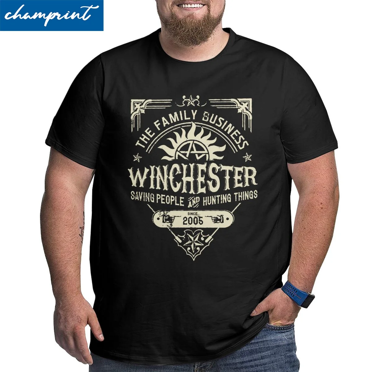 Hip Hop Supernatural Winchester T Shirts for Men Vintage T-Shirts Big Tall Tee Shirt Short Sleeve Clothes Plus Size 4XL 5XL 6XL