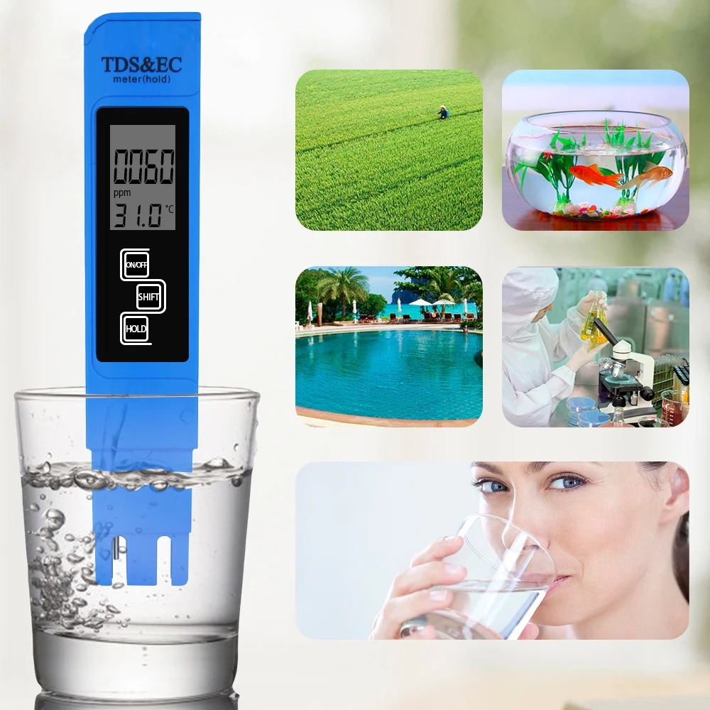 

Digital Ph Meter Water Quality Tester TDS EC Meter Range 0-9990 Multifunctional Water Purity Temperature Meter TEMP PPM Tester