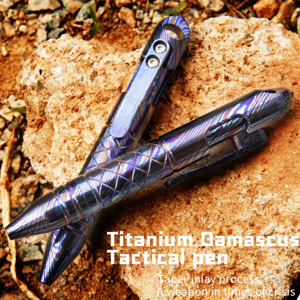 Harga Titanium Damaskus Pena Taktis Pertahanan Diri Menulis Bertahan Hidup Portabel Luar Ruangan EDC Multi-alat Jendela Rusak Pertahanan Diri Taktis