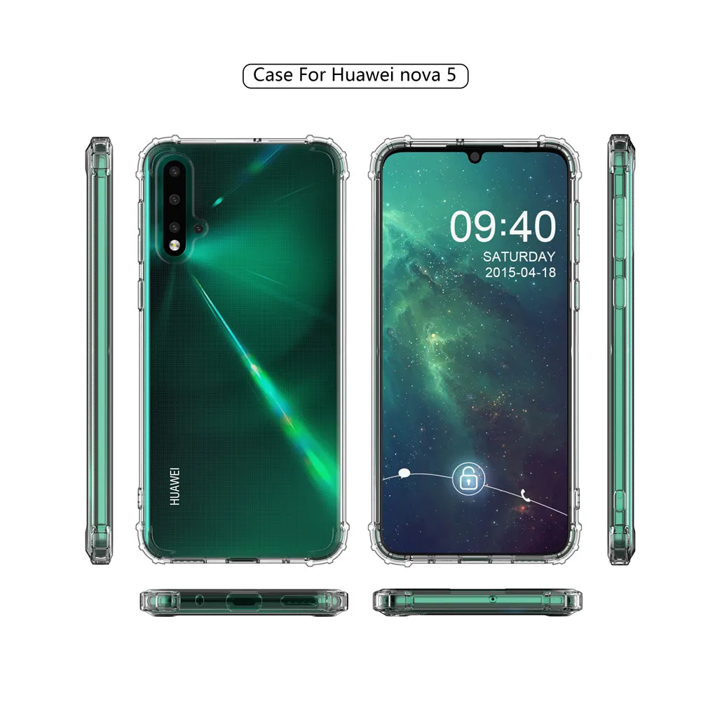 Мягкий чехол для телефона HuaWei Mate30Lite Nova5i Nova5 5Pro P30Lite угловой бампер прозрачная