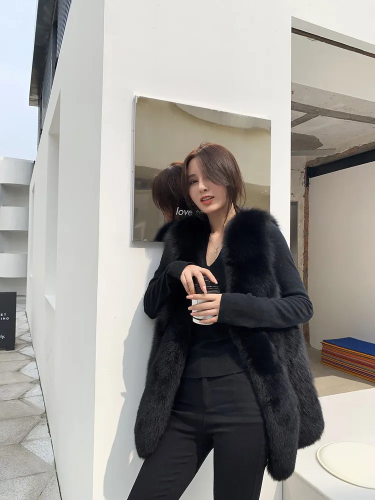 Real Fur Vest Women Winter Thick Warm Fashion Long Natural Fox Fur Vests Sleeveless Jacket Coats Female Ladies Waistcoat Veste