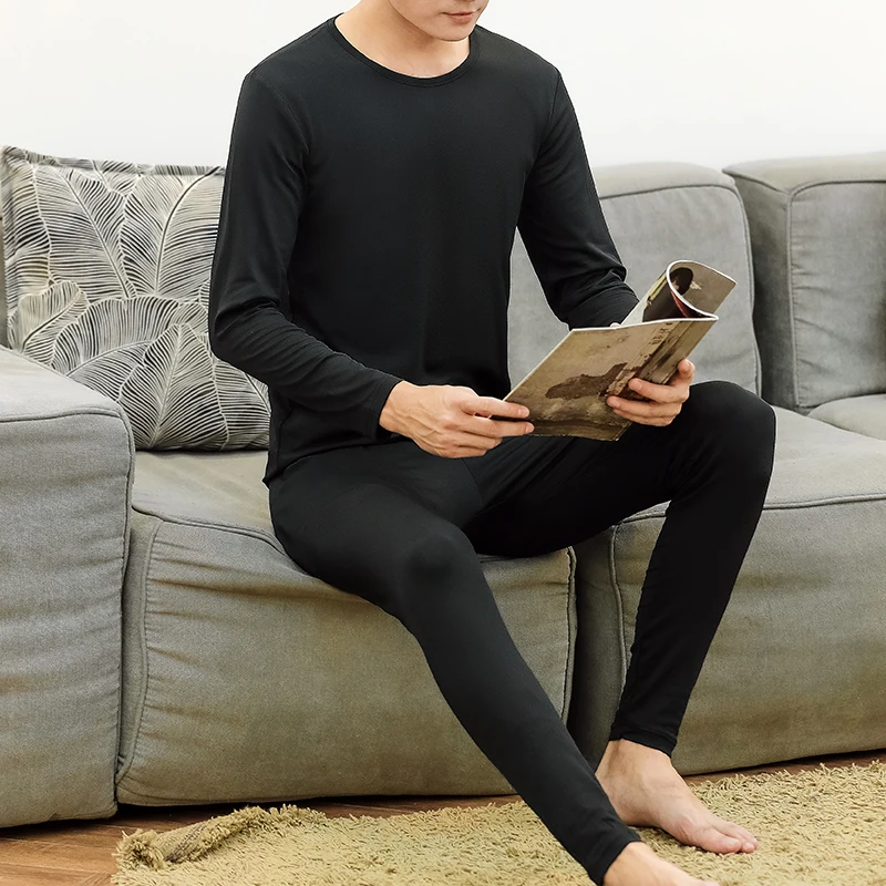 

Высококачественное термобелье, Мужская зимняя тонкая Термоодежда с круглым воротником, мужской теплый костюм из искусственного меха