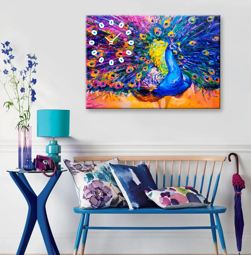 

E-HOME Blue Peacock Clock in Canvas 1pcs wall clock 21030806