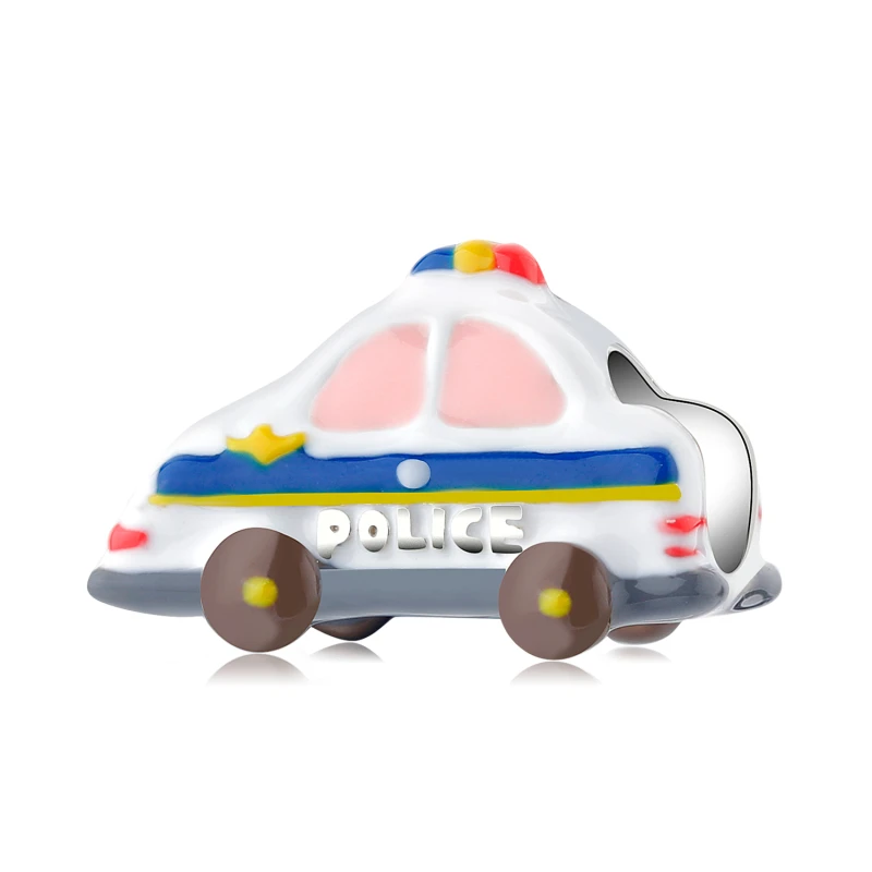 

New 925 Sterling Silver Police Car DIY Beads with Handmade Enamel Fine Charms Fit Original Pandora Bracelet & Bangles Jewelry