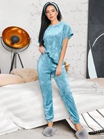2021 fashion womens nightwear velour women pajama short sleeve trouset suits elegant set woman 2 pieces velvet pijama nightgown