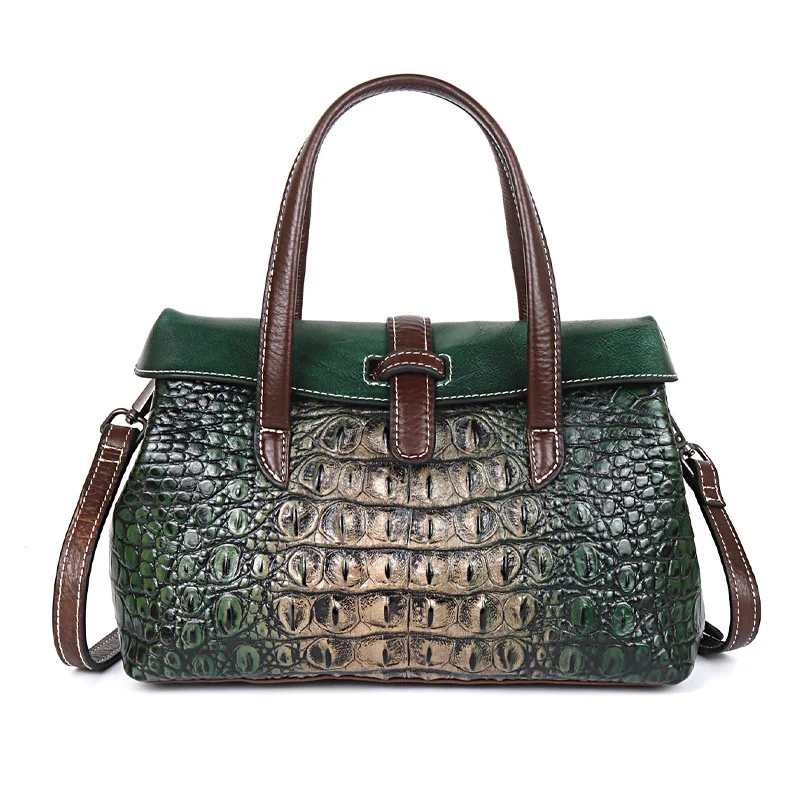 

Handbag 2021 new women's bag head layer cow leather embossed Single Shoulder Messenger Bag