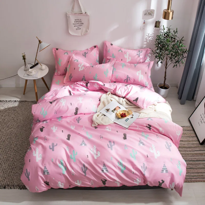 

Cactus Print Pink 4pcs Bed Cover Set Kid Boy Girl Duvet Cover Adult Child Bed Sheets And Pillowcases Comforter Bedding Set 61054