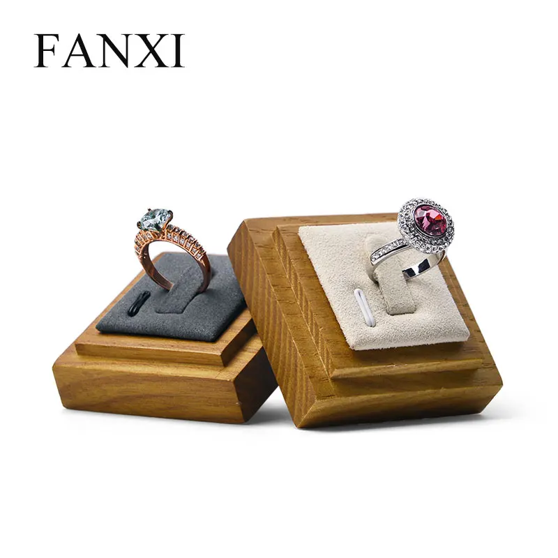 

Oirlv New Arrivals Original Solid Wood Ring Display Holder Stand with gray or beige Microfiber insert Jewelry Packaging display