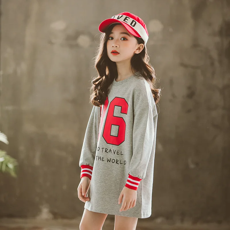 Одежда для девочек платье-футболка с длинными рукавами платье принцессы