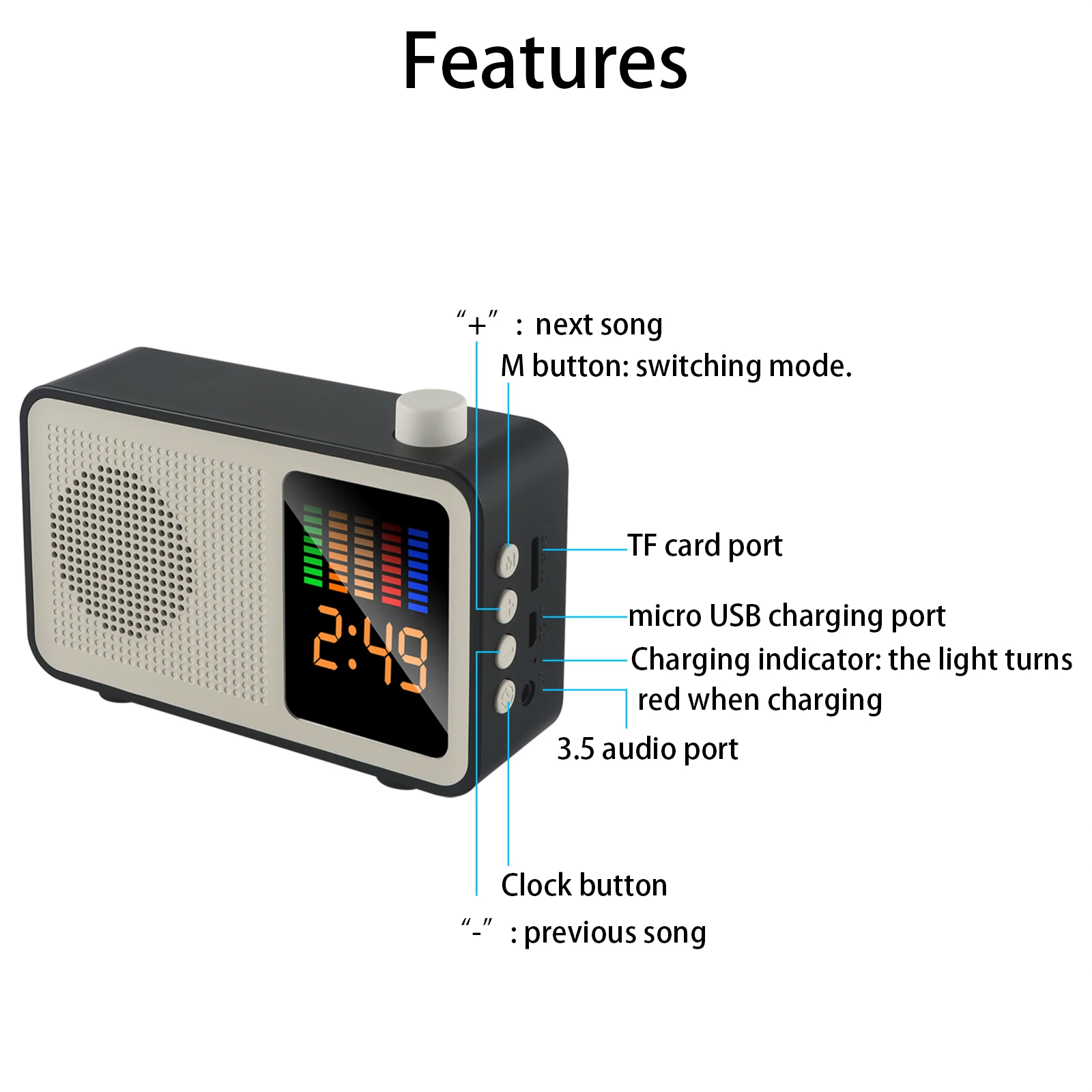 CHUYI Wireless Bluetooth 5.0 Speaker Cool Black With Monitor For FM Radio |