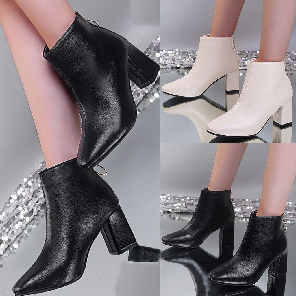 Ботильоны 2019 г. женские зимние Ботинки Зимняя обувь на высоком квадратном