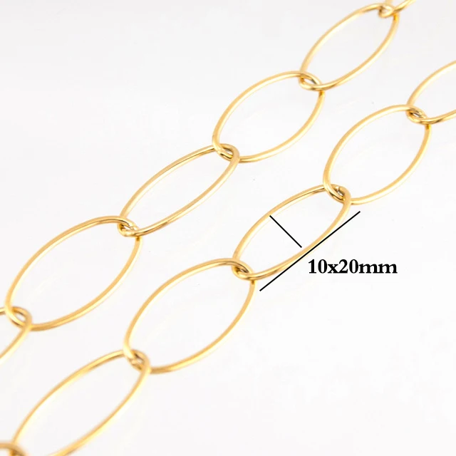 gold 10x20mm Серебряная/Золотая цепочка из нержавеющей стали для изготовления ювелирных изделий 6 мм металлическая цепочка Rolo по метру овальная цепь Cadenas Por Metros без застежки - Цвет: gold 10x20mm