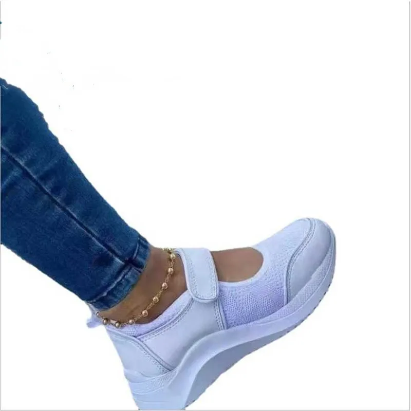 Large Women Fashion Vulcanized Sneakers Platform Solid Color Flats Ladies Shoes Casual Breathable Wedges Ladies Walking Sneakers