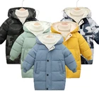 Длинная стильная зимняя теплая куртка большого размера для мальчиков и девочек, хлопковая плотная ветровка с капюшоном для детей, рождественский подарок, верхняя одежда