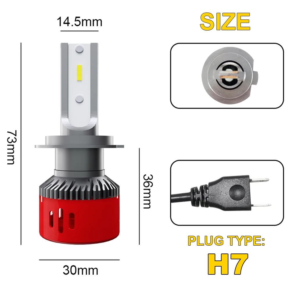 

2pcs H7 Low Beam Headlights or High Beam KIt LED H7 CSP Chip Car Headlight Bulbs 60W 12V 24V 6000K 6000Lm Lamp Auto Bulb Light