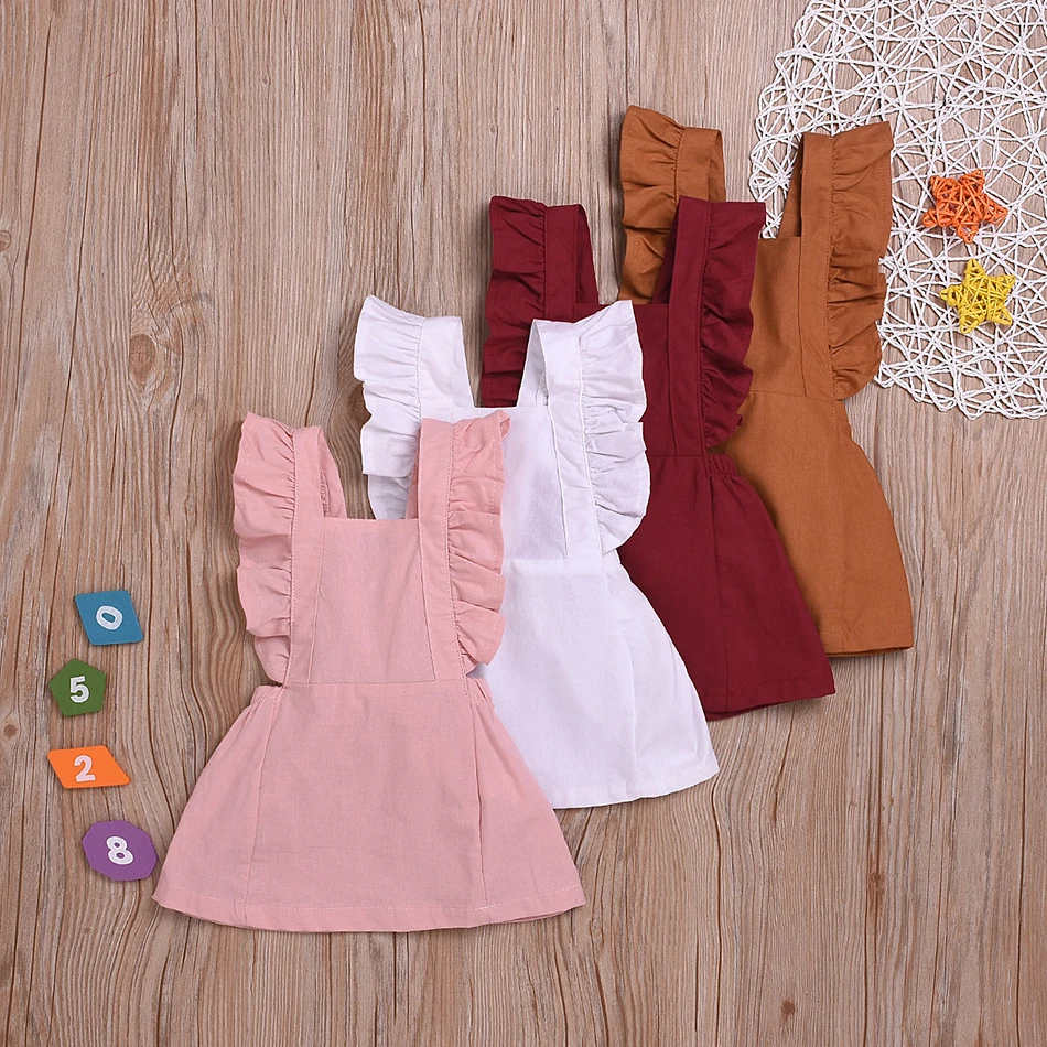 

MUABABY Toddler Summer Dress Baby Girl Flying Sleeve Costumes Kids Soft Cool Casual Clothes Infant 2020 New Fashion Style