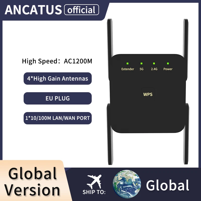 ANCATUS GLWDA1232B Wi-Fi Range Extender Pro Wireless Router 1200M 2.4G/5G Repeater Network Wifi Pro，Esay Setup