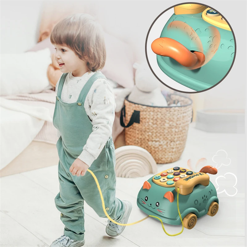 

Baby Montessori Electric Telephone Toys for Children Cute Cat Car Education Telephone Sound Light Car Baby Toys 1 To 2 Years