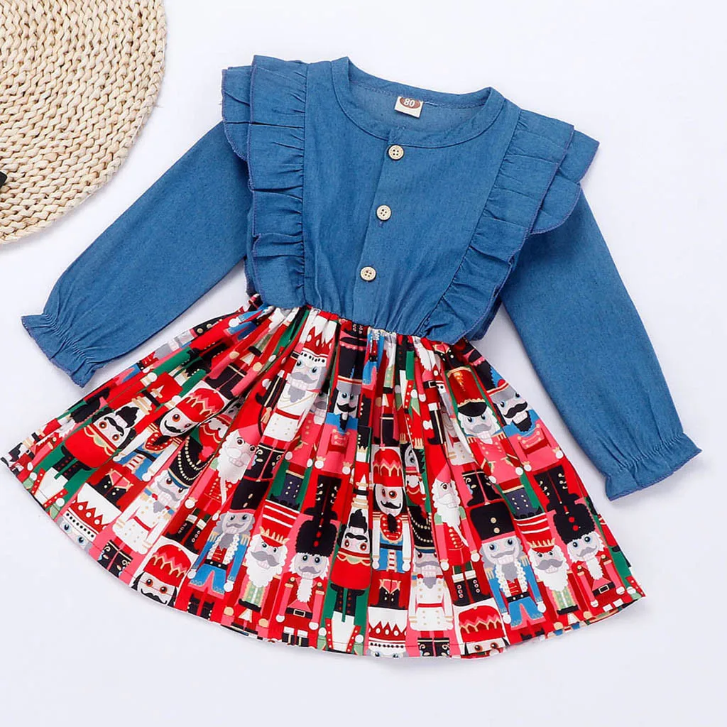 2019 г. детские платья для маленьких девочек джинсовое платье с цветочным принтом и