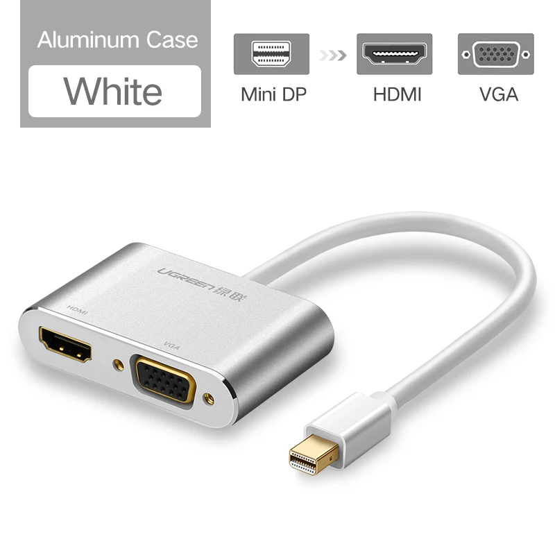 Ugreen 2 в 1 Thunderbolt Mini Displayport DP к HDMI VGA Кабель-адаптер 4K 1080P Mini DP конвертер для Macbook Air Microsurface - Цвет: HDMI VGA-Metal-White