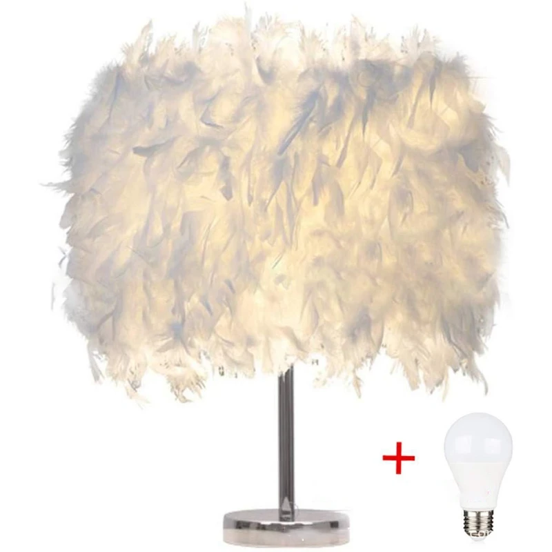 

Feather Table Lamp Vintage Elegant Bedside Desk Light White Table Night Light Creative Home Decor for Bedroom Livingroom