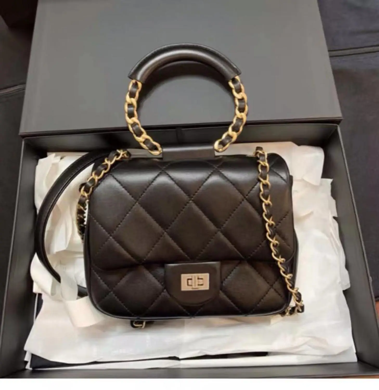 Круглая сумка с ручкой в виде цепочки для женщин кожа клетчатая Роскошные сумки