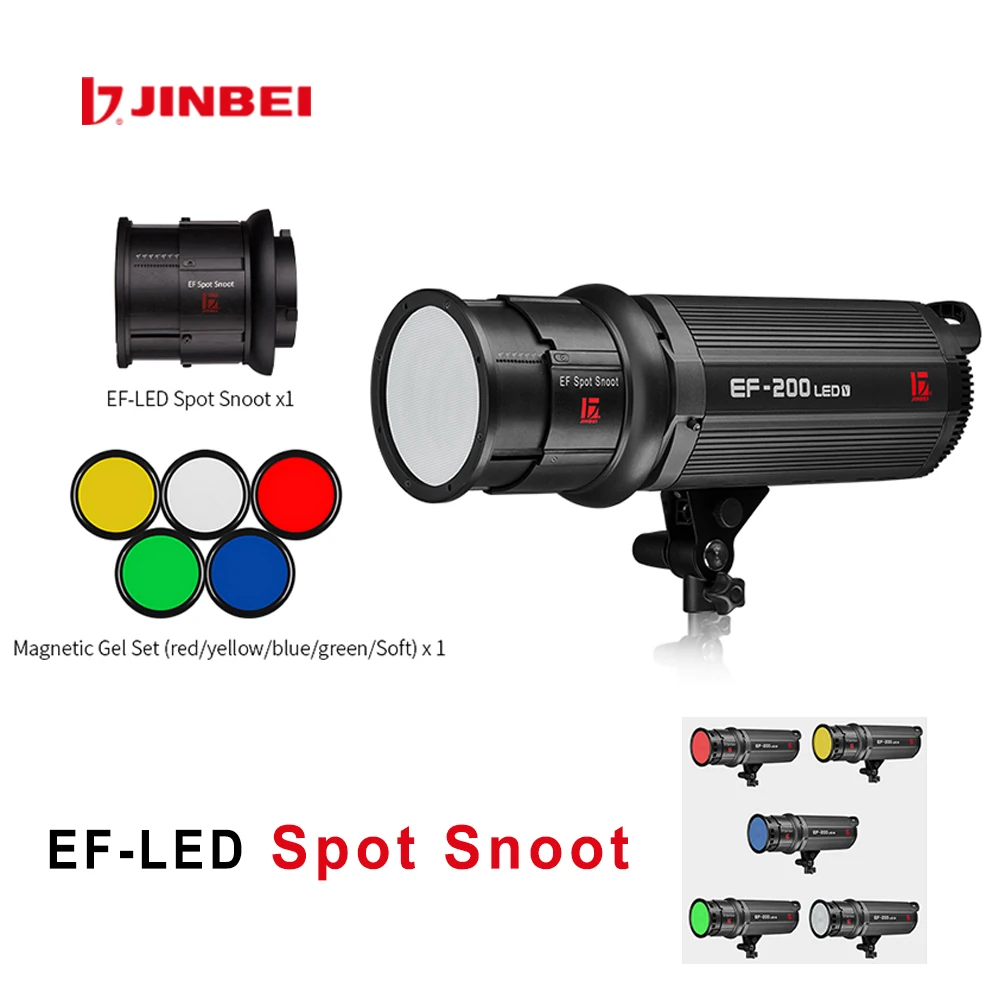 Jinbei EF-LED Spot Snoot с 5 цветными магнитными гелевыми наборами 115 мм линзы Френеля