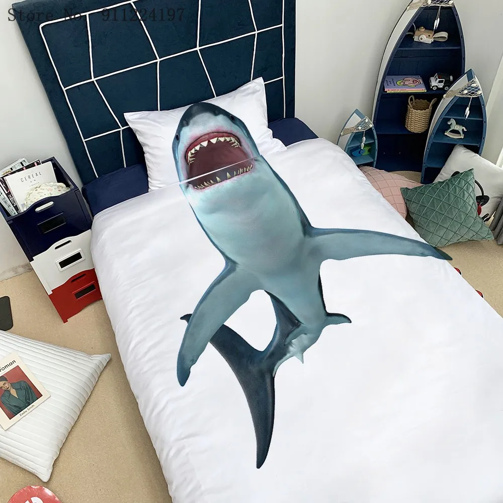 3D акулы Комплект постельного белья для мальчиков морские животные пододеяльник