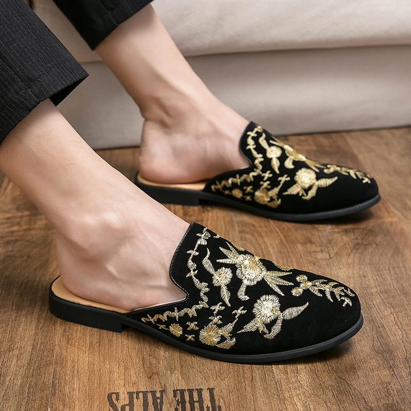 

Sale Popular Half Casual Slippers Half Drag Embroidered Shoes Comfortable Handmade Anti-Slip Outdoor Retro Shoes for Men