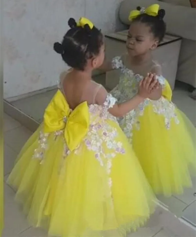Платья с цветочным узором для девочек Цвет лимонно-желтый фатиновое платье