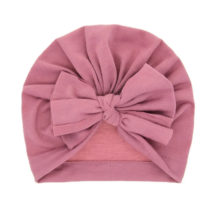 Осень Зима Детские Beanie Хлопок Дети Тюрбан Hat Сплошной цвет Большой Bowknot Cap|Шапки