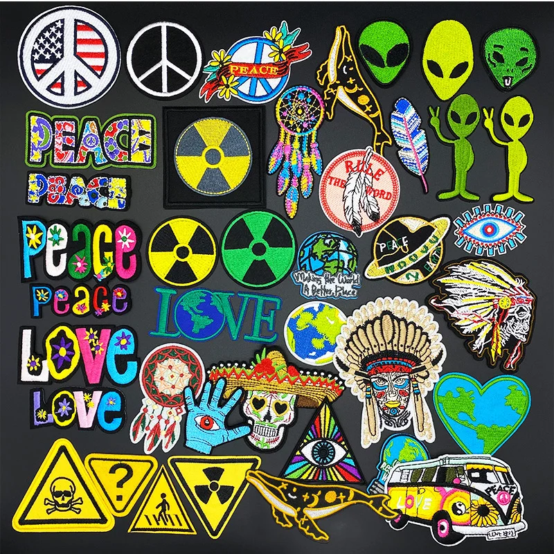 Alien earth Indian feathers Patches for Clothing Punk Patch Badges Iron On Stickers Embroidered Decorative DIY Jacket Jeans
